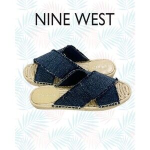 "Nine West" Boho Espadrille Sandals Criss-Cross Band Blue Denim Size 9 NWT
